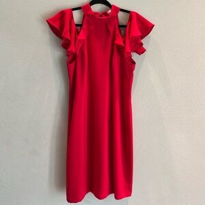 Amanda Uprichard Vibrant Red Ruffle Cold Shoulder Mini Dress